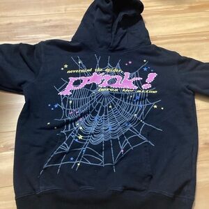 Sp5der Men’s P*nk Hoodie “Black” V1  Size M